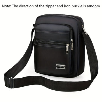 Stylish Black Nylon Casual Mens Shoulder Bag - Adjustable Strap, Simple Messenger Design, Perfect for Going Out - Durable, Water-Resistant, and Lightweight